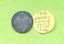 1758 Silver One SHILLING Coin King George II (1727-60) 5.89g ESC1213 S2930