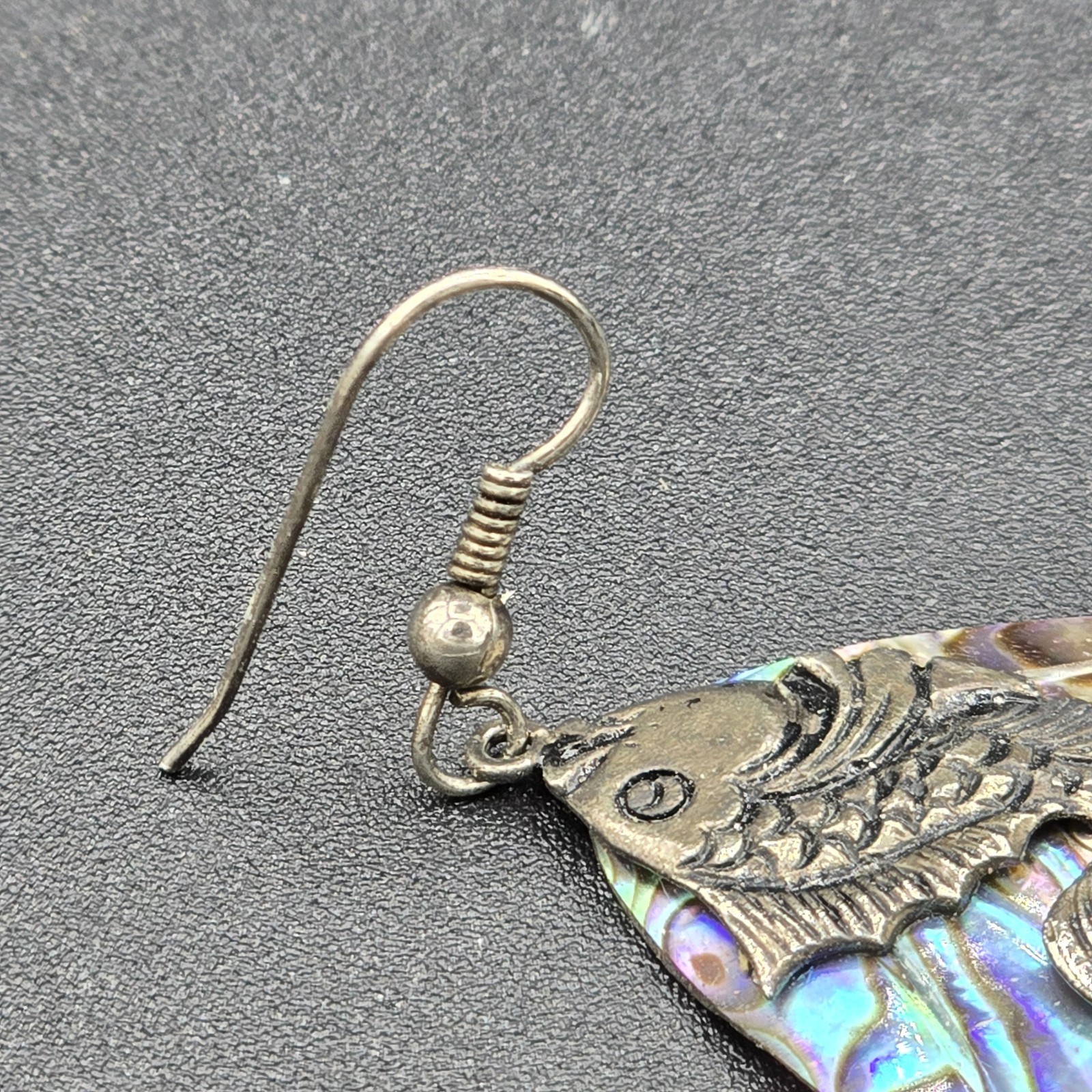 Vintage Earrings Dangle Abalone Shell Jewelry Fish - image 7