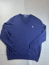Polo Ralph Lauren Golf 100 Merino Wool Navy Blue V-Neck Large Polo Golf