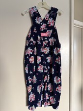 Vtg Osh Kosh Girls Navy Blue Floral Printed CottonCorduroy Overalls Size 3T USA