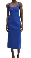Mango MNG Women's Blue Eyelet Detail Cotton Midi Dress 2