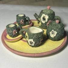Pansies Miniature Tea Set Vintage Resin 10 Pieces