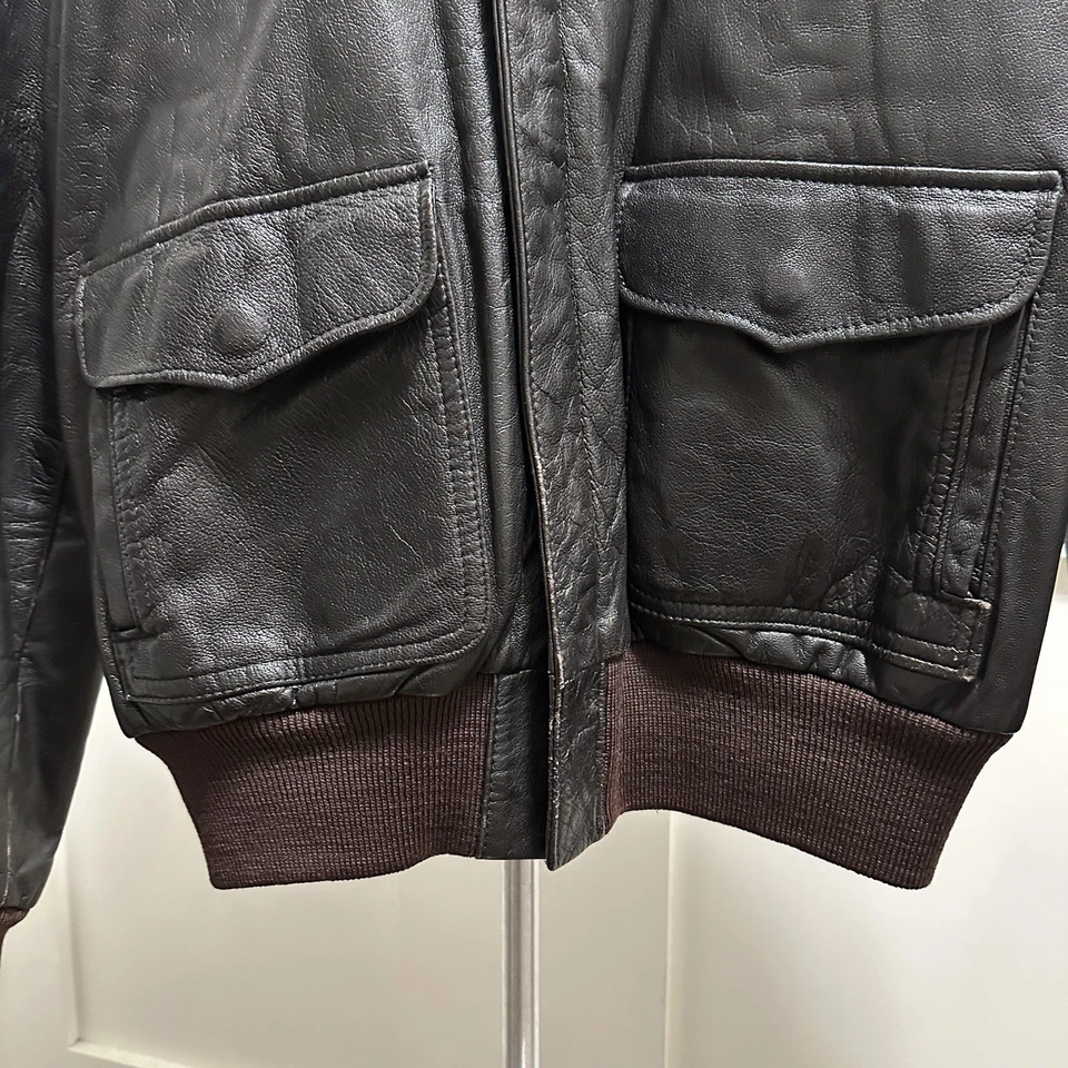 Abrigo Chaqueta Bomber LL Bean A-2 Cuero Marrón Vintage Años 70 80 EE. UU. Piel de Cabra 40 Foto 3 de 4