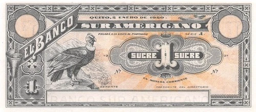 Ecuador  1  Sucre  Quito ,  2.1.1920  Series  A  Uncirculated Banknote G 11