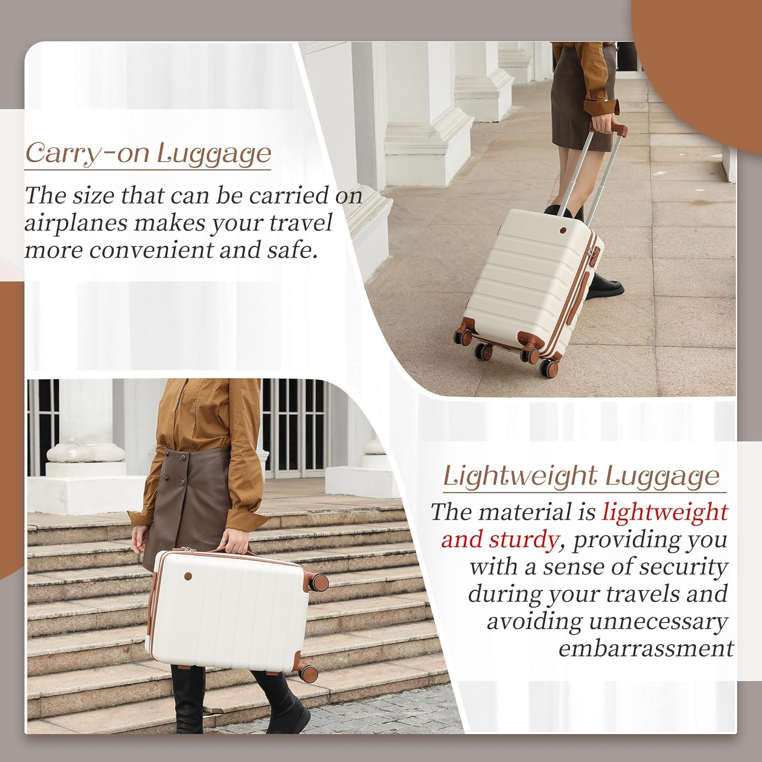 20-Inch Hardside Carry-On Luggage with Spinner Wheels & TSA Lock - White