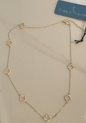 Charlotte & Lexi 14k Gold Plated Sterling Silver Clover C. Zirconia 16  necklace