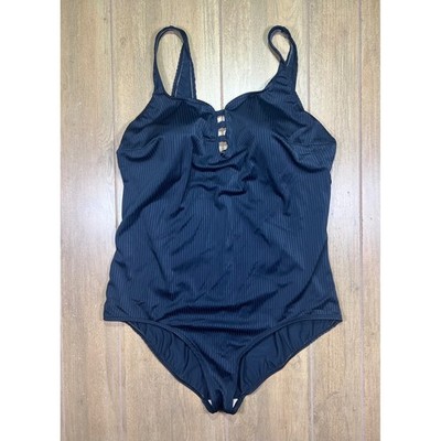 Christina Womens Black Ribbed Lattice Cutout One Piece Swimsuit 24W