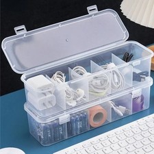 Clear Cable Organizer Box Transparent Desktop Storage Case Lid Dustproof Office