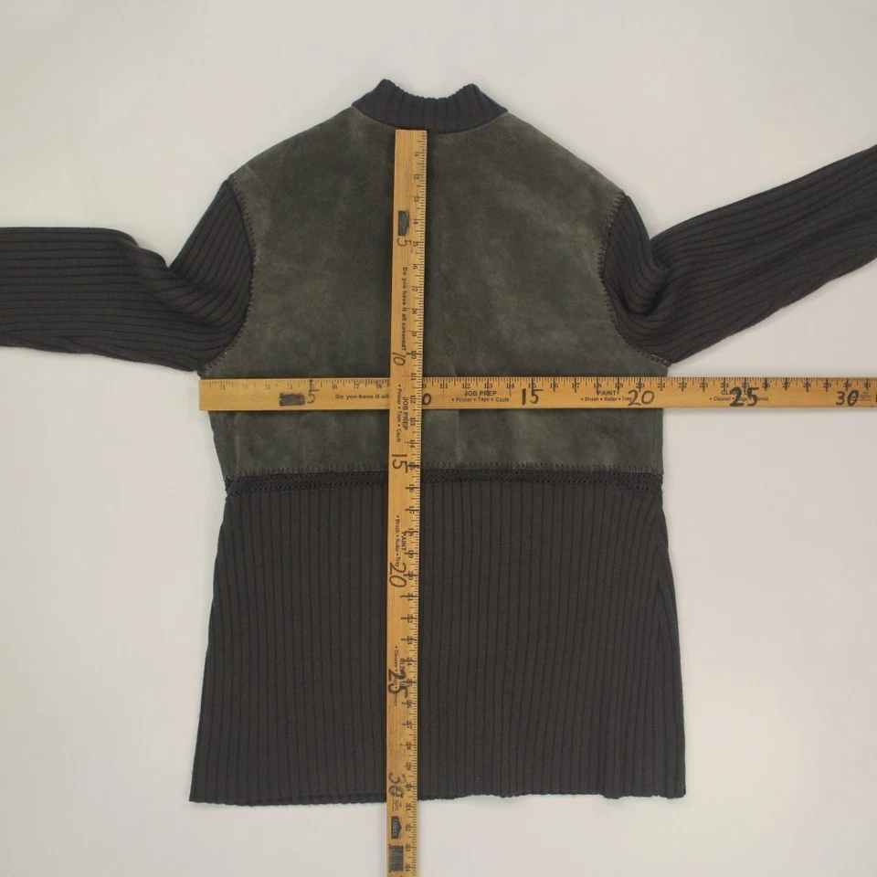 Jaqueta cardigã feminina JJill de couro mistura de lã tamanho grande alta cinza - Imagem 3 de 4