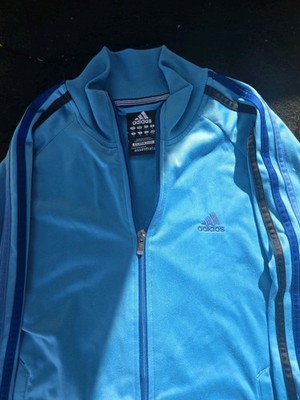 Adidas Track Jacket Mens Small Blue Full Zip 3 Stripe Essentials Athletic Jacket