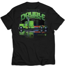 Big Rig Trucks Double Vision Green Semi Truck Graphic T-Shirt, Black