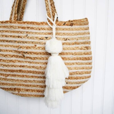 Large Tassels White / Natural For Totes, Bags, Purses Tie-On by Chloe & Lex  NIB