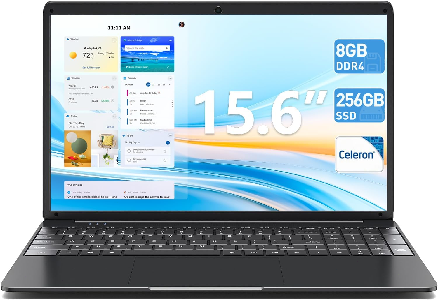 SGIN 15.6 Inch Laptop 8GB DDR4 256GB SSD Windows 11 Quad-Core IPS FHD Computer