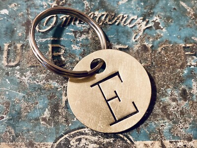 Letter E Tag Brass Metal Keychain Stamped Name Initial Fob Key 1 Inch ID Tag