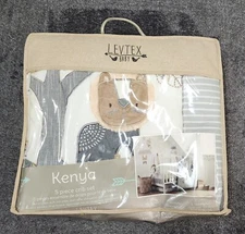 NEW LEVTEX Baby Kenya 5PC Crib Bedding Set Animal Themed Retail $140