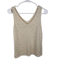 American Vintage Cream Knit Sparkly Metallic Sequin Silk Rayon Tank Top Size M