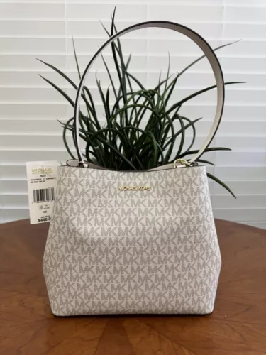 Michael Kors Pratt Medium  Shoulder Bucket Bag Signature Logo Light Cream MK