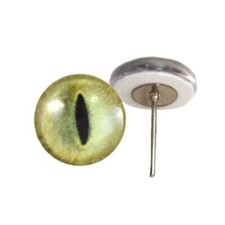 Pair Pale Yellow Cat Glass Eyes On Wire Pin Posts Doll Making, Needle Felting