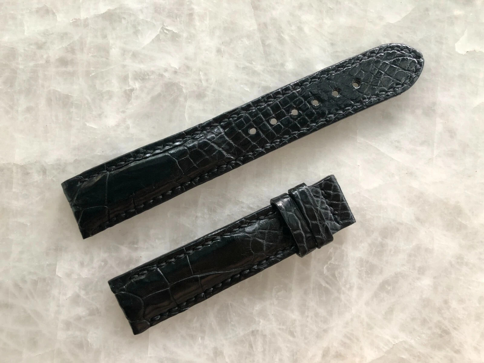 18mm/16mm Black Alligator Crocodile Print Leather Watch Strap Band