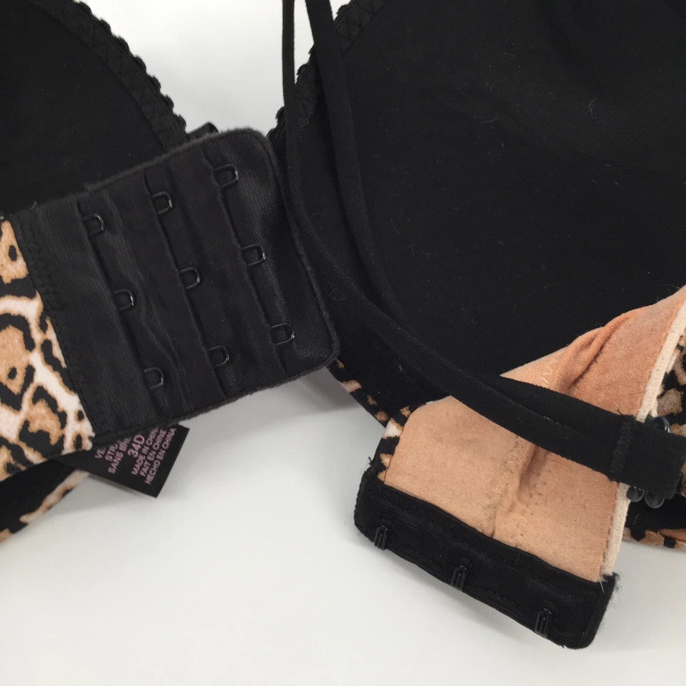 Sujetador Victoria's Secret Muy Sexy Sin Tirantes Estampado Guepardo 34D Marrón Negro Blanco Foto 3 de 4