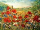 ACEO print SUMMER MEADOW oil painting EMMA flowers poppies chamomiles cornfolwer
