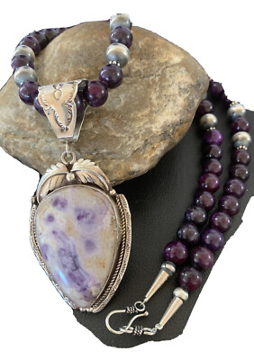 Purple Stone & Amethyst Navajo Sterling Silver Pendant Necklace