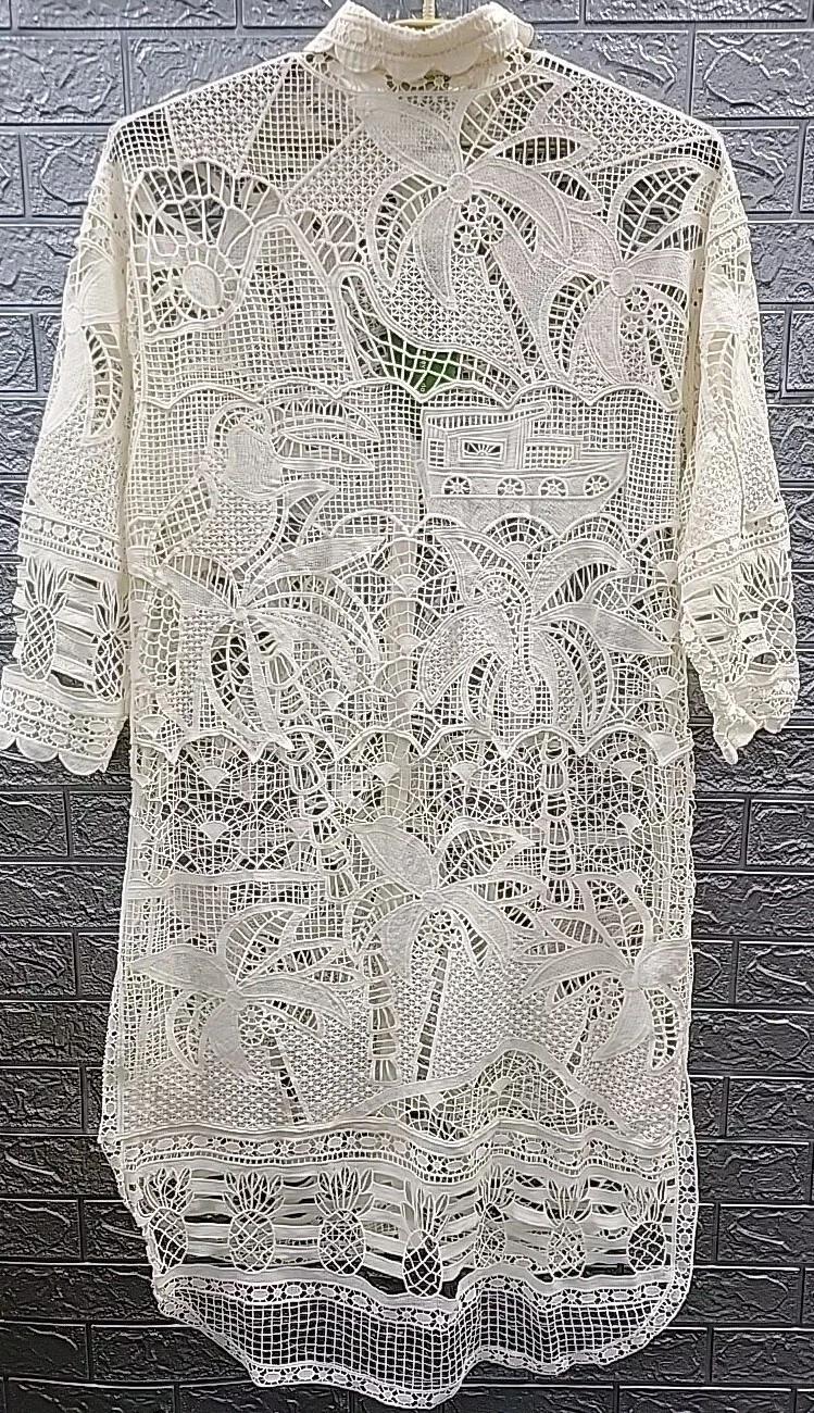 OFF WHITE Abito Camicia Farm Rio Guipure Pizzo Off White Nuovo Taglia XLarge