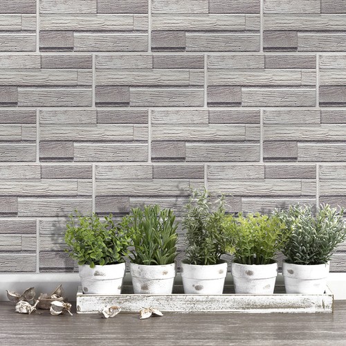 Stick On Wall Tiles : 9 Grey Shanty Self Adhesive Wall Tiles 8" x 4" Brick Shape - Picture 2 of 11