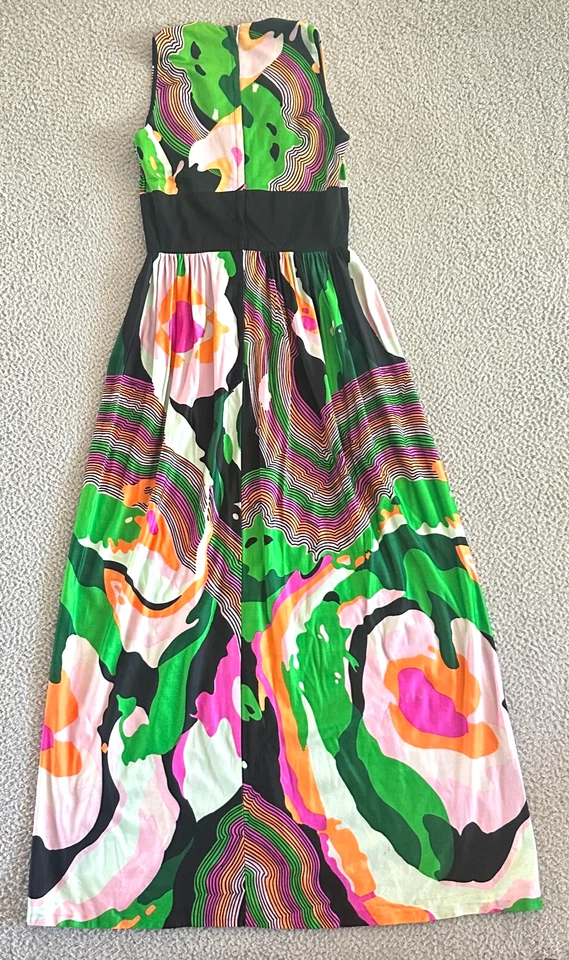 Maxi Vestido Psicodélico Vintage Años 70 Rosa Neón Verde Naranja Negro Foto 2 de 4