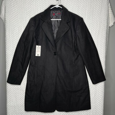 Alpine Swiss Stella Womens Black Wool Single Button 7/8 Length Overcoat Size 2XL