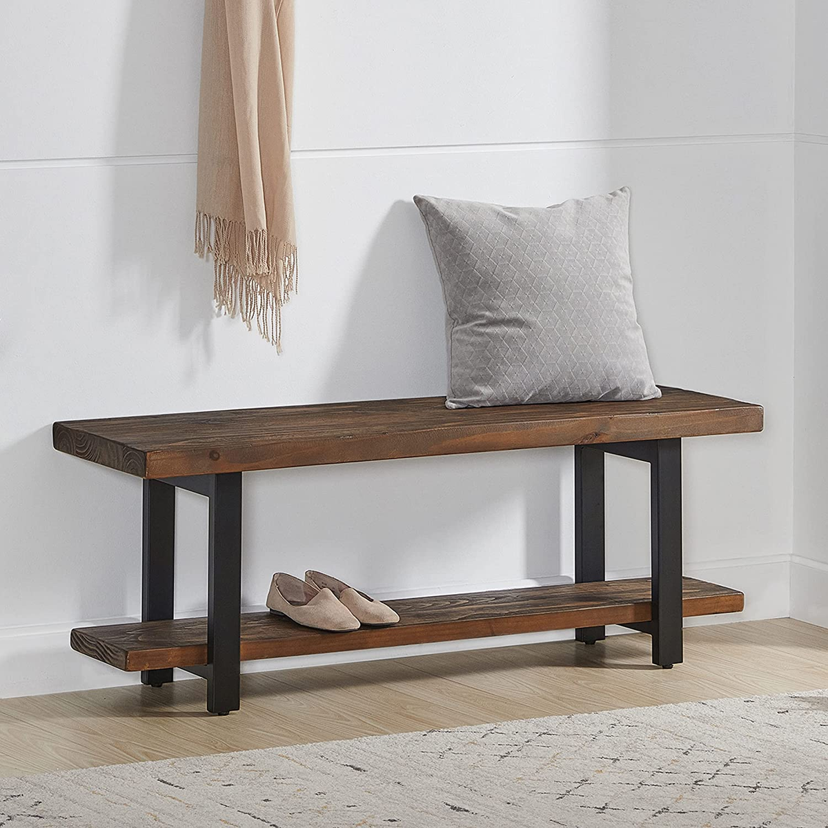 Alaterre Sonoma Reclaimed Wood Bench with Open Shelf, Natural
