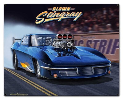 '63 CORVETTE STINGRAY DRAG RACING GASSER Metal Sign by Larry Grossman