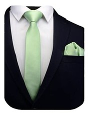 2.4" Slim Necktie and Handkerchief Set For Men Solid Skinny Tie Pea Green