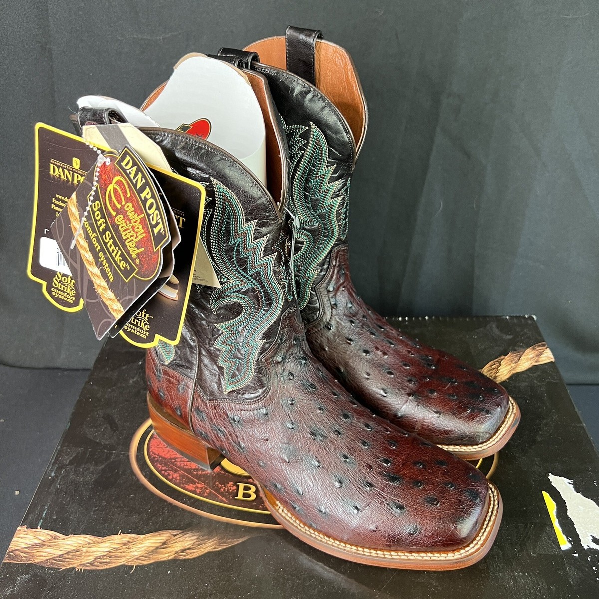 Vintage Dan Post Brown Leather Cowboy Boots Men display picture 2