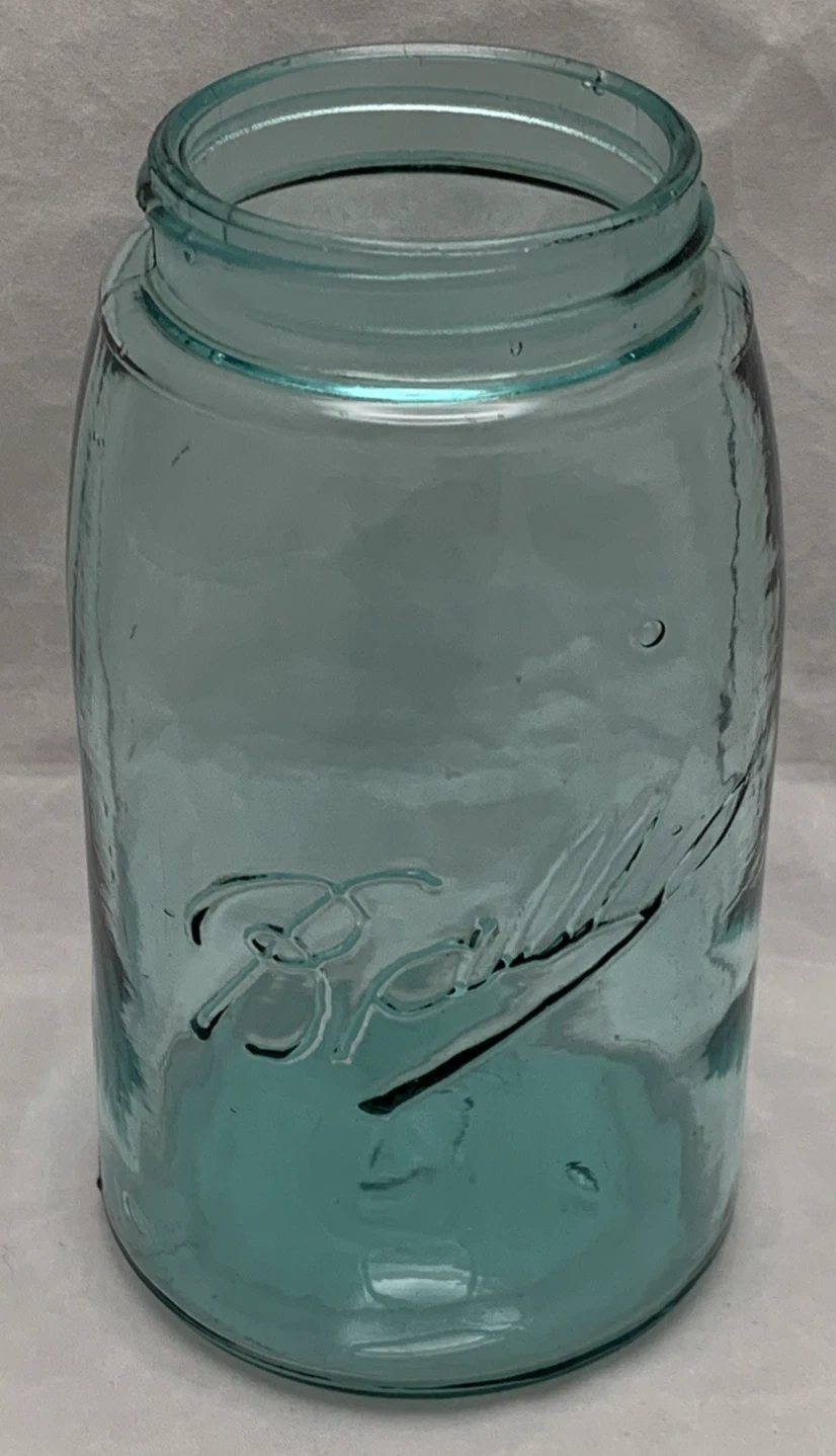 Ball Mason Glass Jar Canister Aqua Blue Antique 1900-1910 Logo Embossed