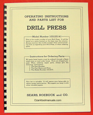 #ad CRAFTSMAN 103.23141 Drill Press Operator#x27;s amp; Part Manual 0171 $17.50