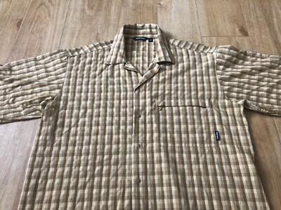 Chemise Rohan Barbuda Check Homme, Manches Courtes, Polyester, Contrôle Humidité, UV, Séchage Rapide, Motif écossais Marron/jaune, Taille S