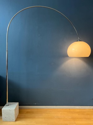 Vintage Guzzini Space Age Arc Floor Lamp with White Mushroom Shade