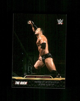 2015 Topps WWE Road to Wrestlemania #2 Takes on Stone Cold Steve Austin The Rock