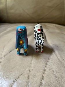 2 Wood Carving / Dog Figurine / Folk  Art  SOLD AS IS