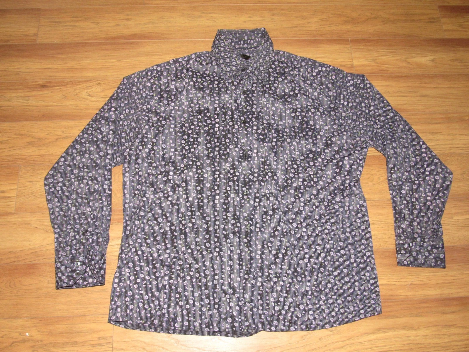 Bugatchi Long Sleeve Button Front Shirt Men's XL Floral Design EUC
