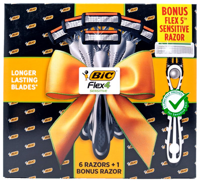 BIC Flex 4 Blade Sensitive Razor Gift Set for Men, 6 Razors + 1 Bonus New