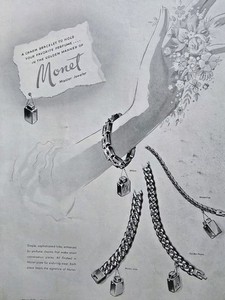 1948 Monet Links Charm Bracelet To hold your Perfume Vintage Jewelry Art Ad 