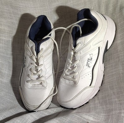 FILA Men's Memory Foam Athletic Sneakers White Navy Lace Up Low Top 1SRW0831-109