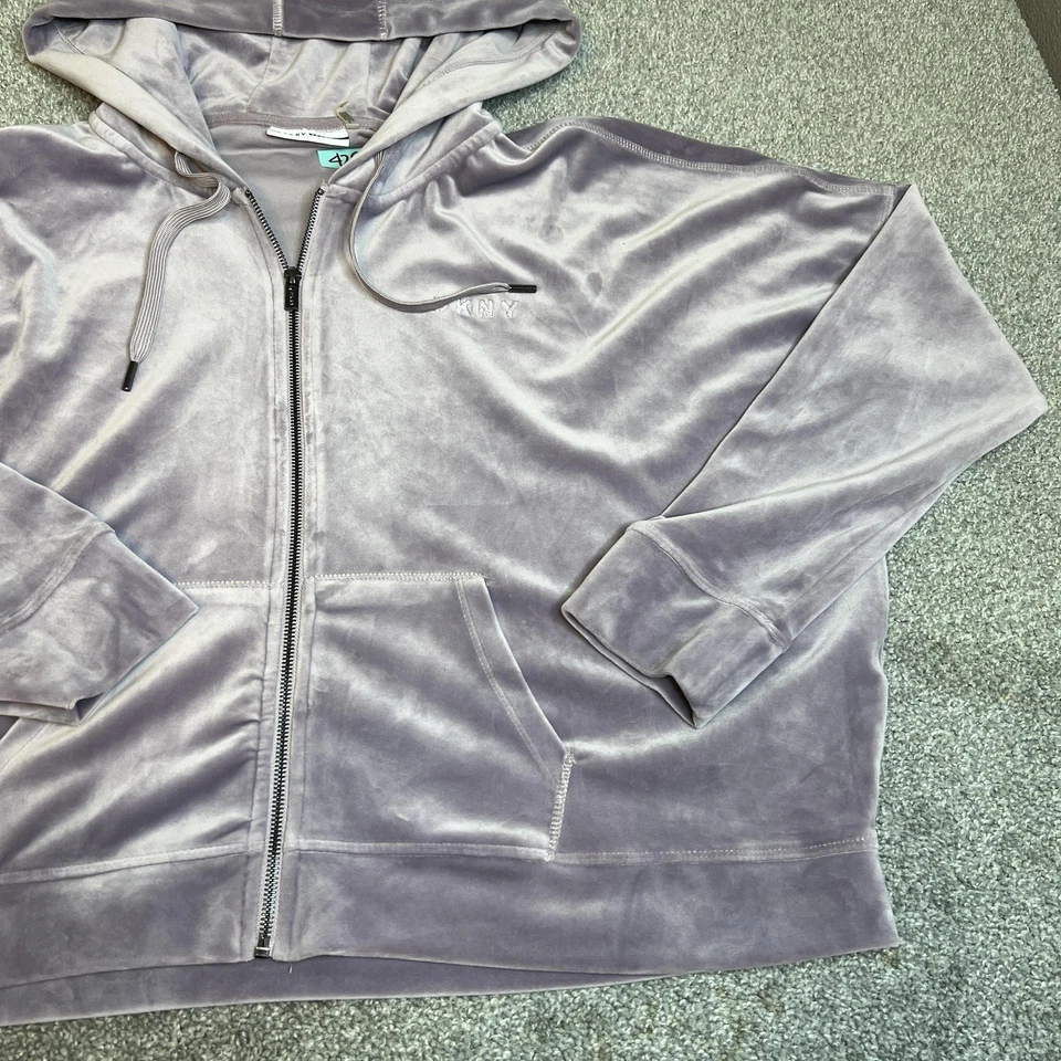 DKNY Sport Hoodie Womens XL Lavender Purple Velour Full Zip Jacket Soft Logo - Image 3 of 4