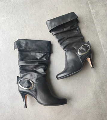 Bottes en cuir noir Buffalo London longueur mollet boucle stiletto EU 36 - Photo 1/4
