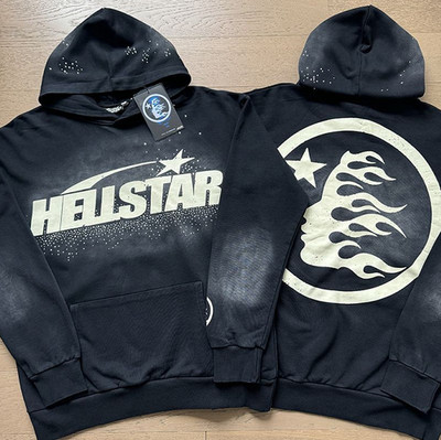 Hell Studios star black vintage Hoodie washed and distressed Mens hoodie