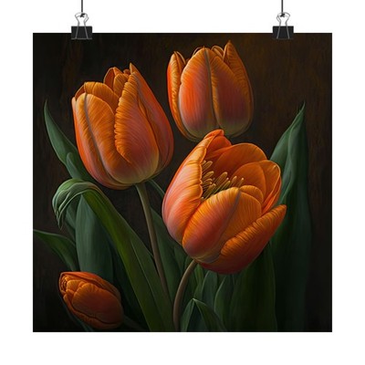 Orange Tulips Flower Art Print, Orange Flower Painting, Flower Décor 06