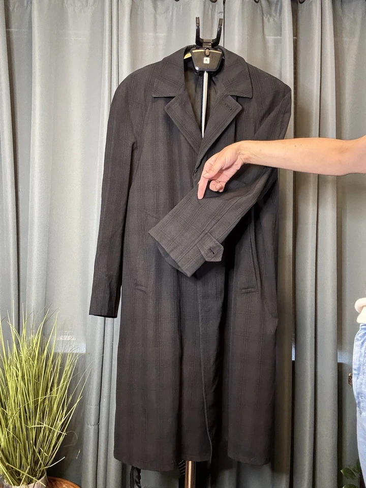 Vintage WINDOW PLAID 60s Wool Trench Coat Alligator Special See Photo For Meas - Image 3 of 4