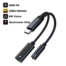 USB C to 3.5mm Headphone Jack Adapter DAC AUX Fast Charging PD 60W